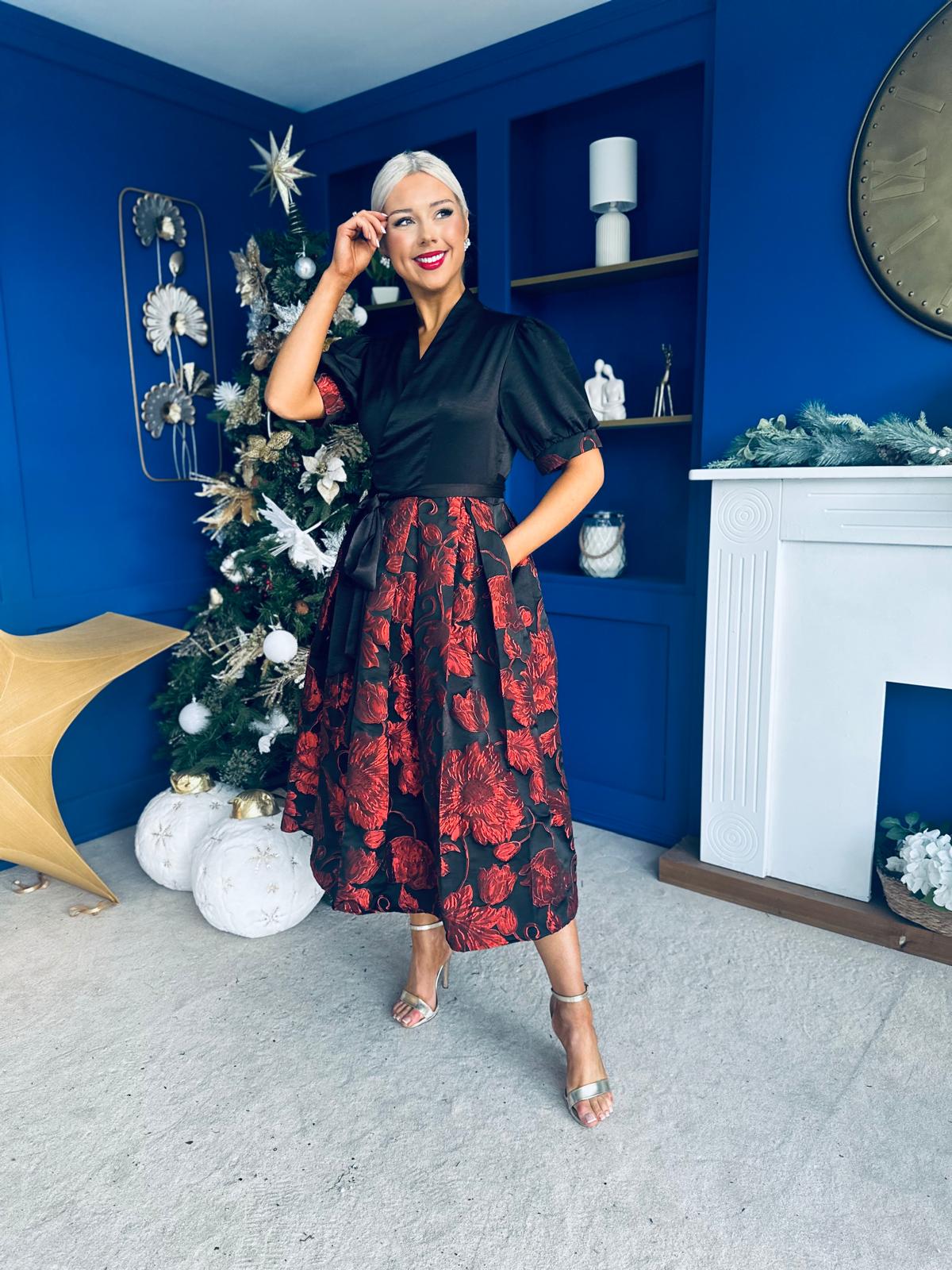 Aoife Jaquard Occasion Wrap Dress Red