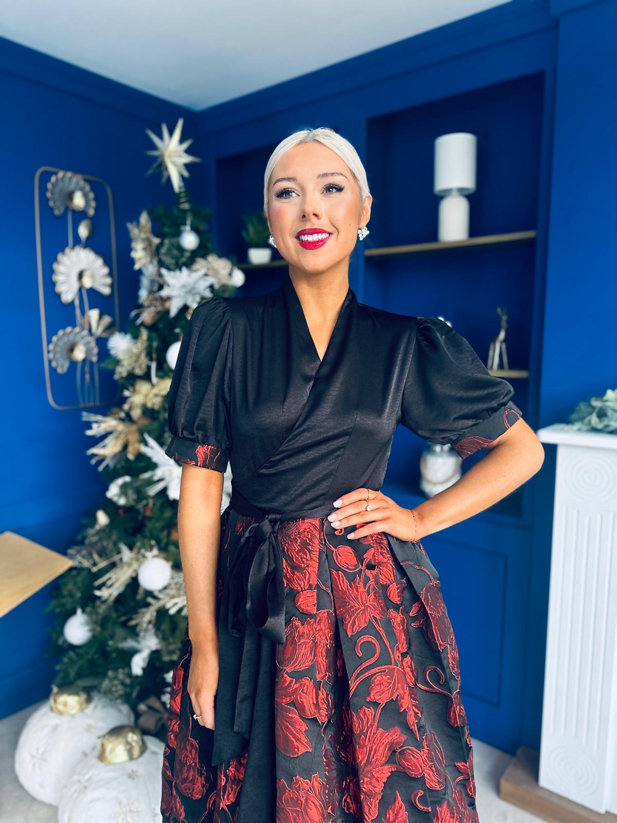 Aoife Jaquard Occasion Wrap Dress Red