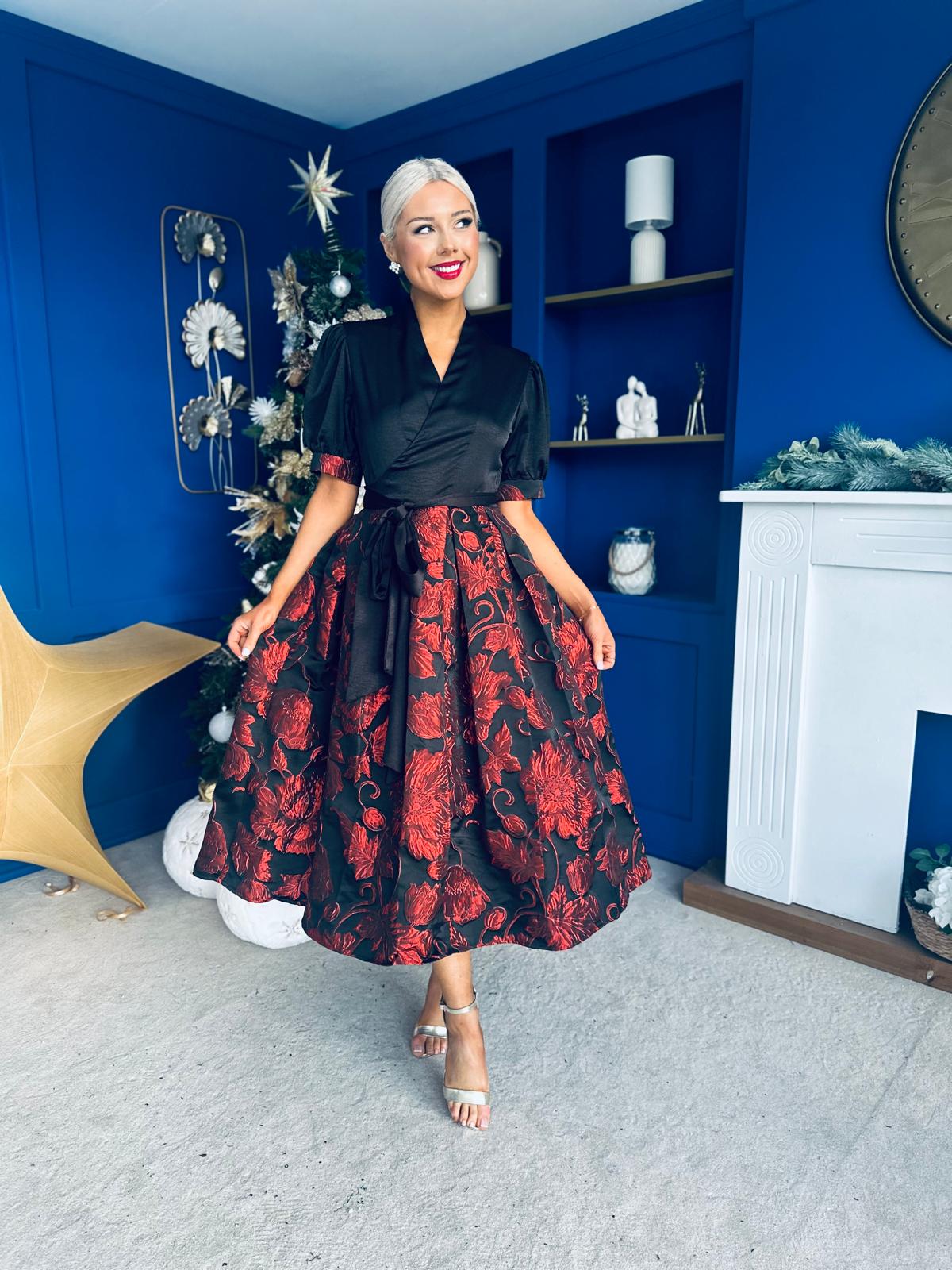 Aoife Jaquard Occasion Wrap Dress Red