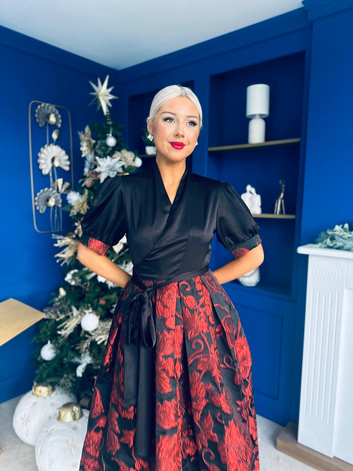 Aoife Jaquard Occasion Wrap Dress Red