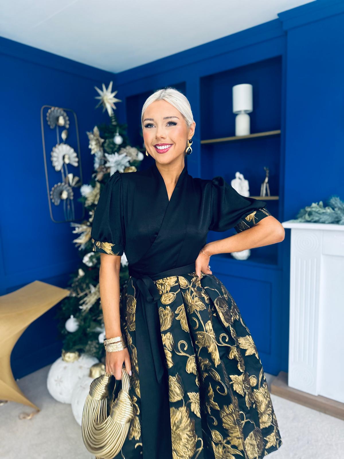 Aoife Jaquard Occasion Wrap Dress Gold