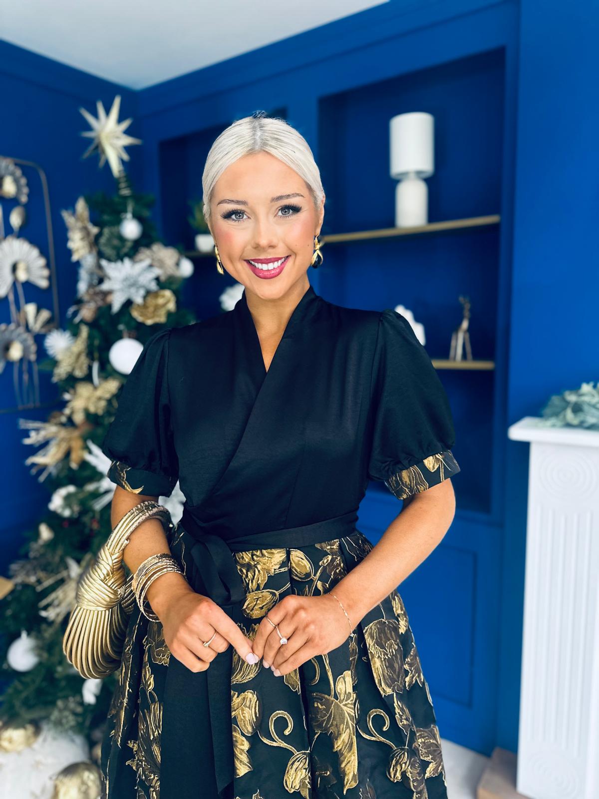 Aoife Jaquard Occasion Wrap Dress Gold