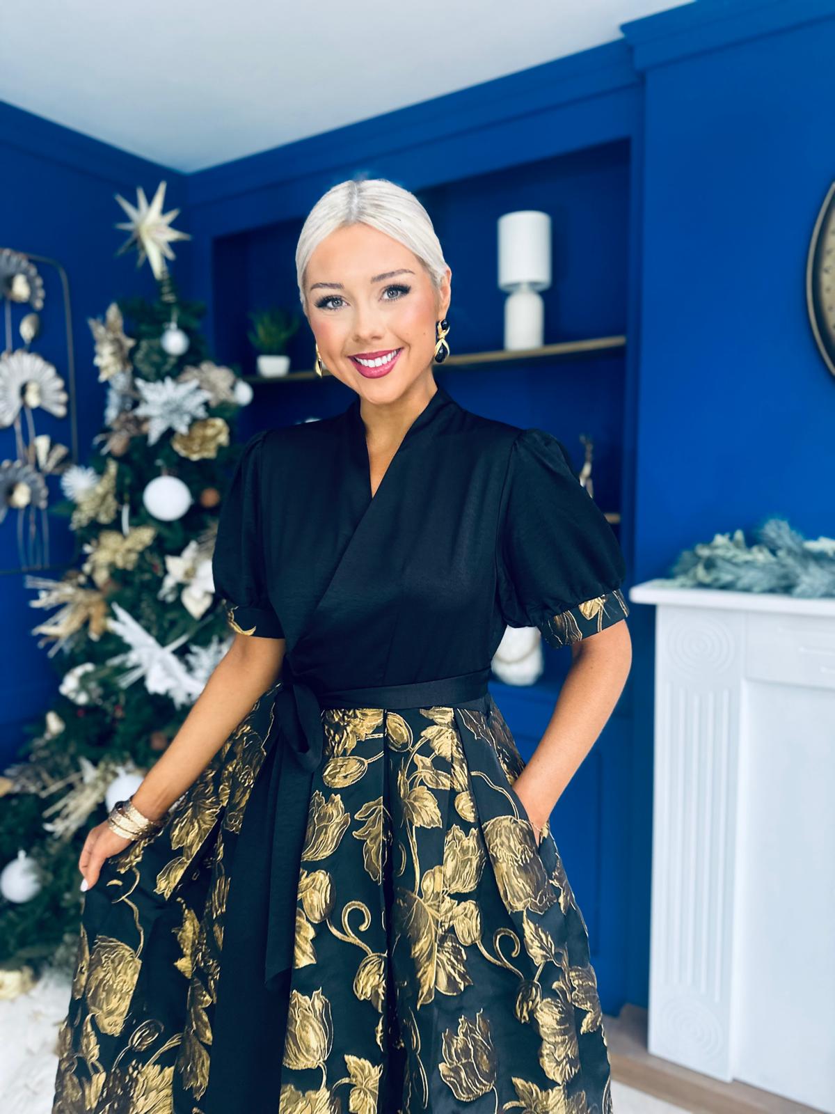 Aoife Jaquard Occasion Wrap Dress Gold