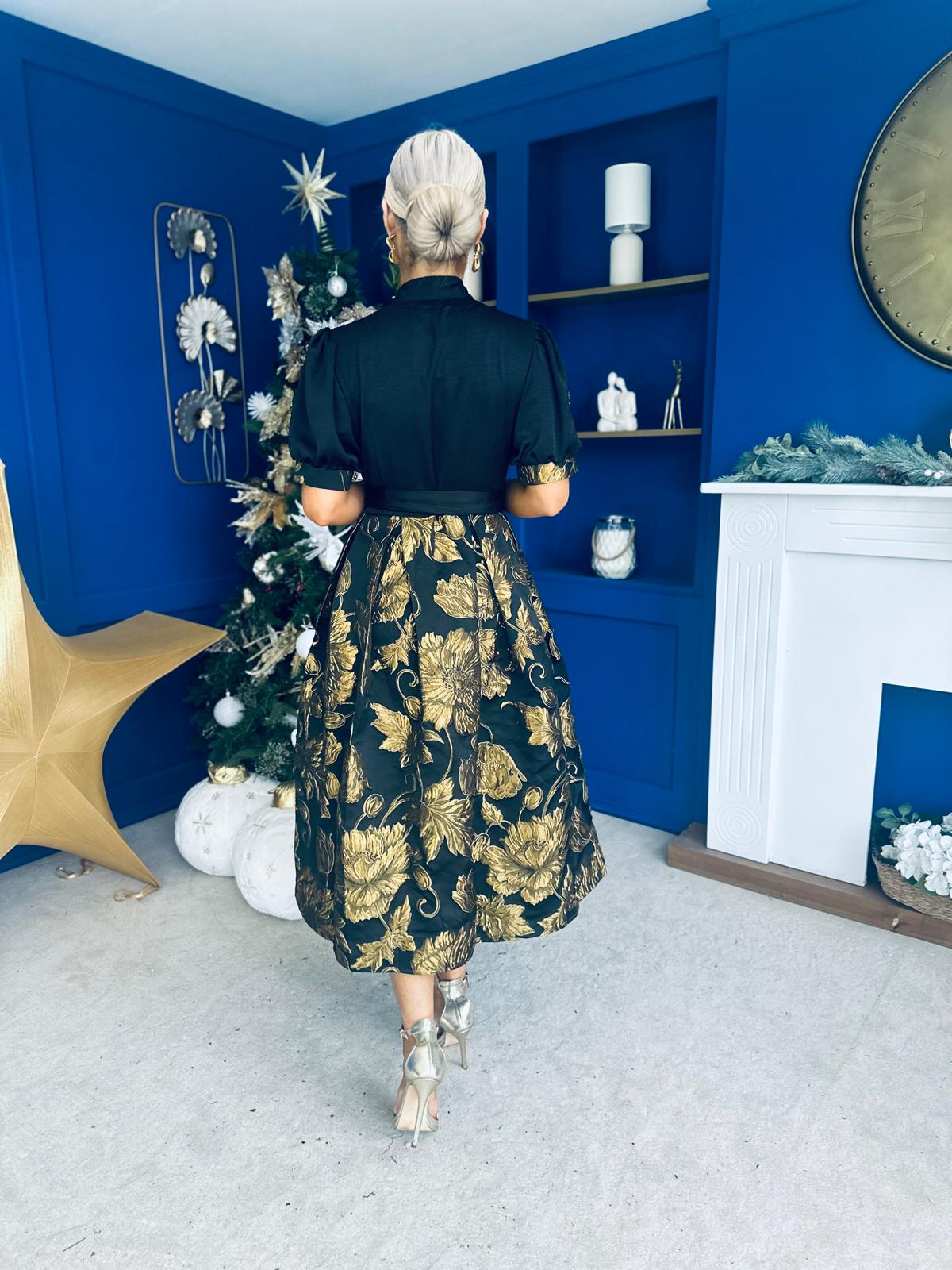 Aoife Jaquard Occasion Wrap Dress Gold