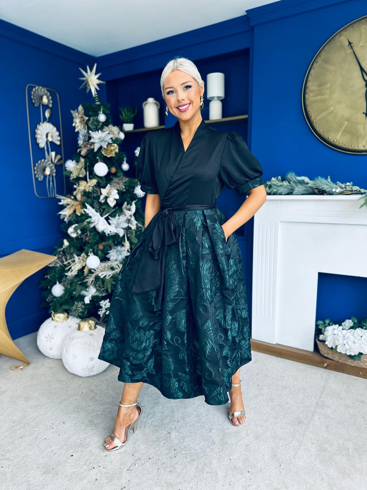 Aoife Jaquard Occasion Wrap Dress Forest