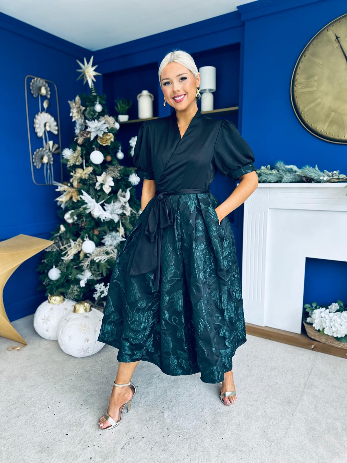 Aoife Jaquard Occasion Wrap Dress Forest