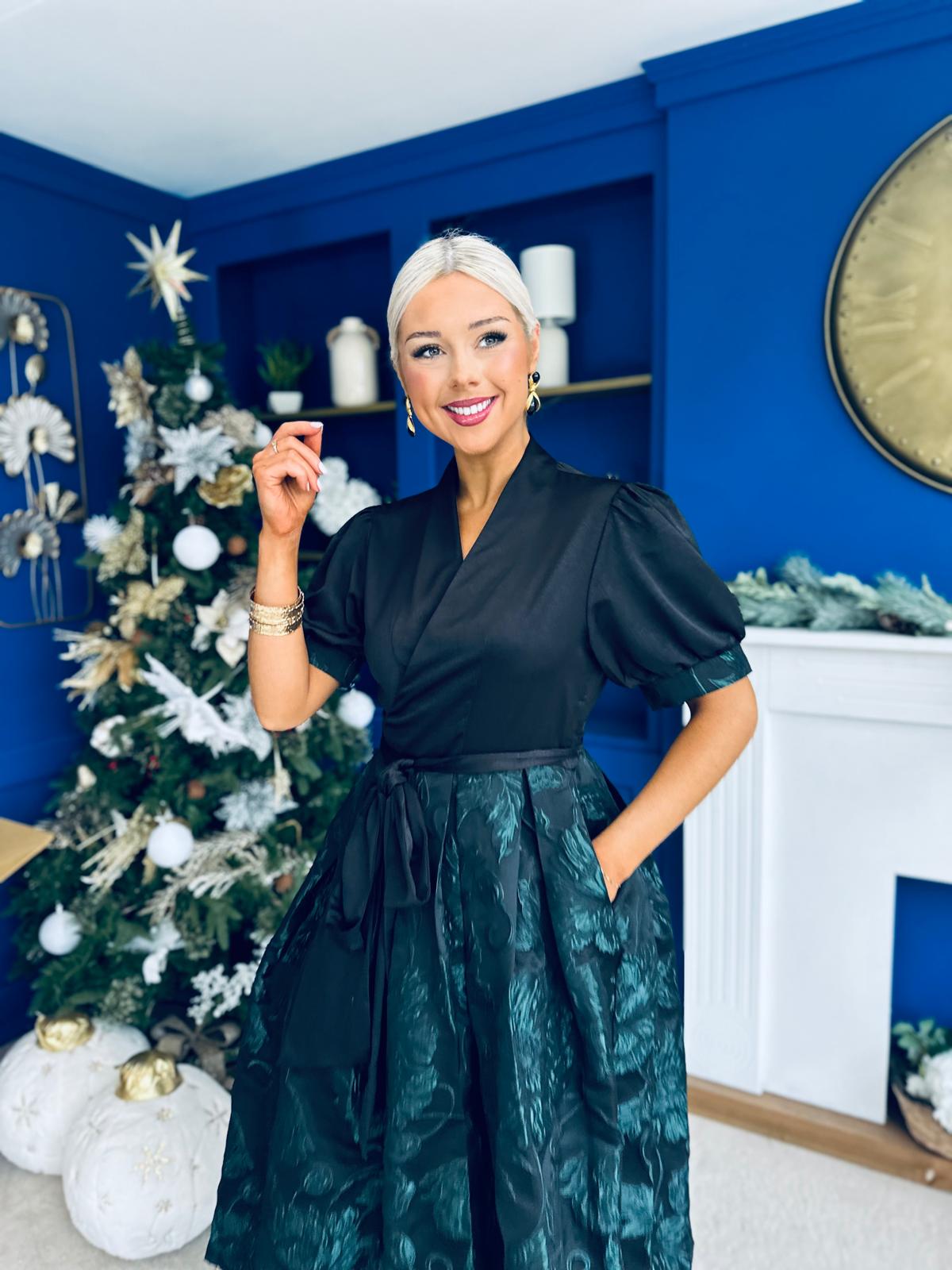 Aoife Jaquard Occasion Wrap Dress Forest