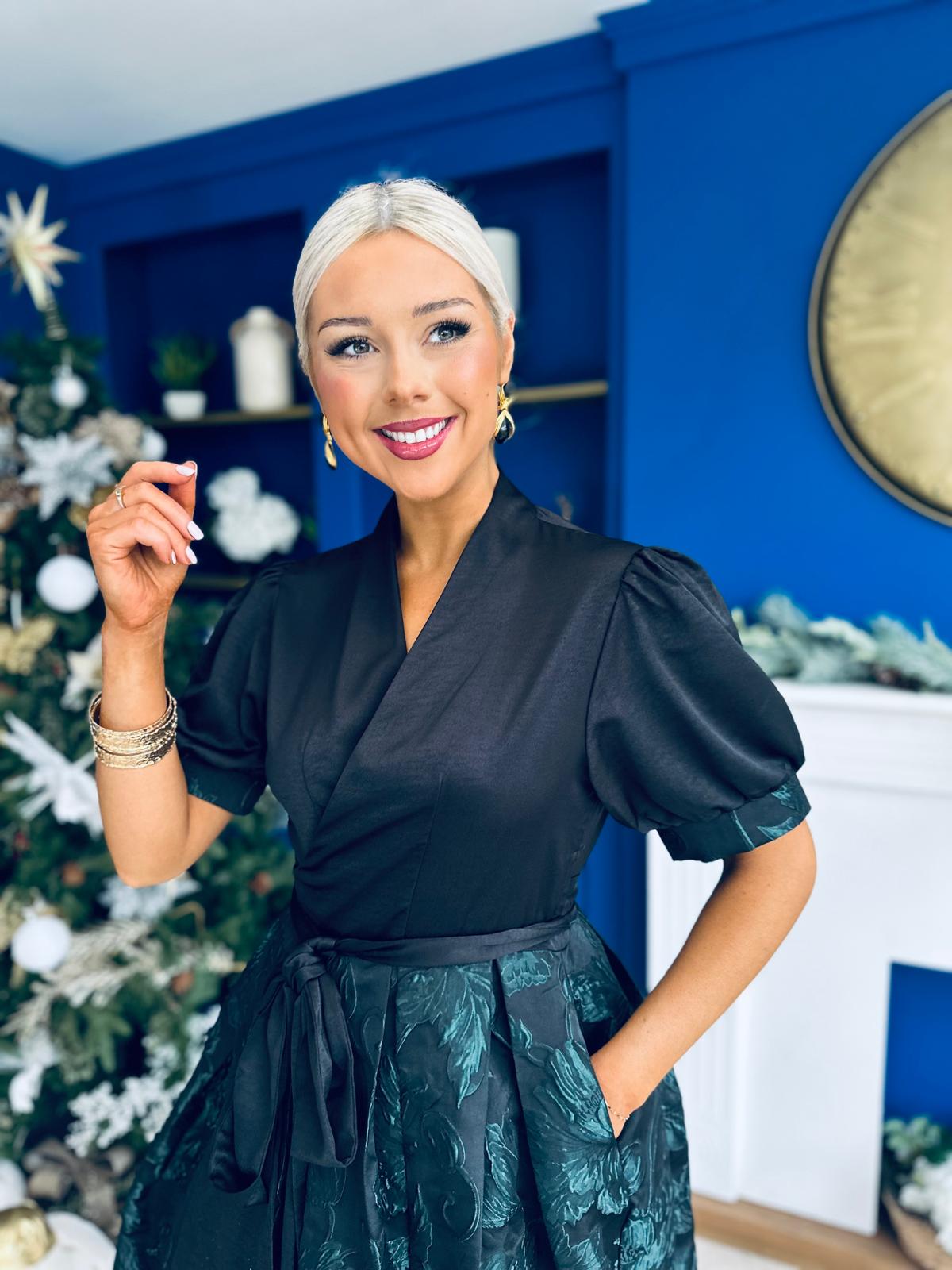 Aoife Jaquard Occasion Wrap Dress Forest