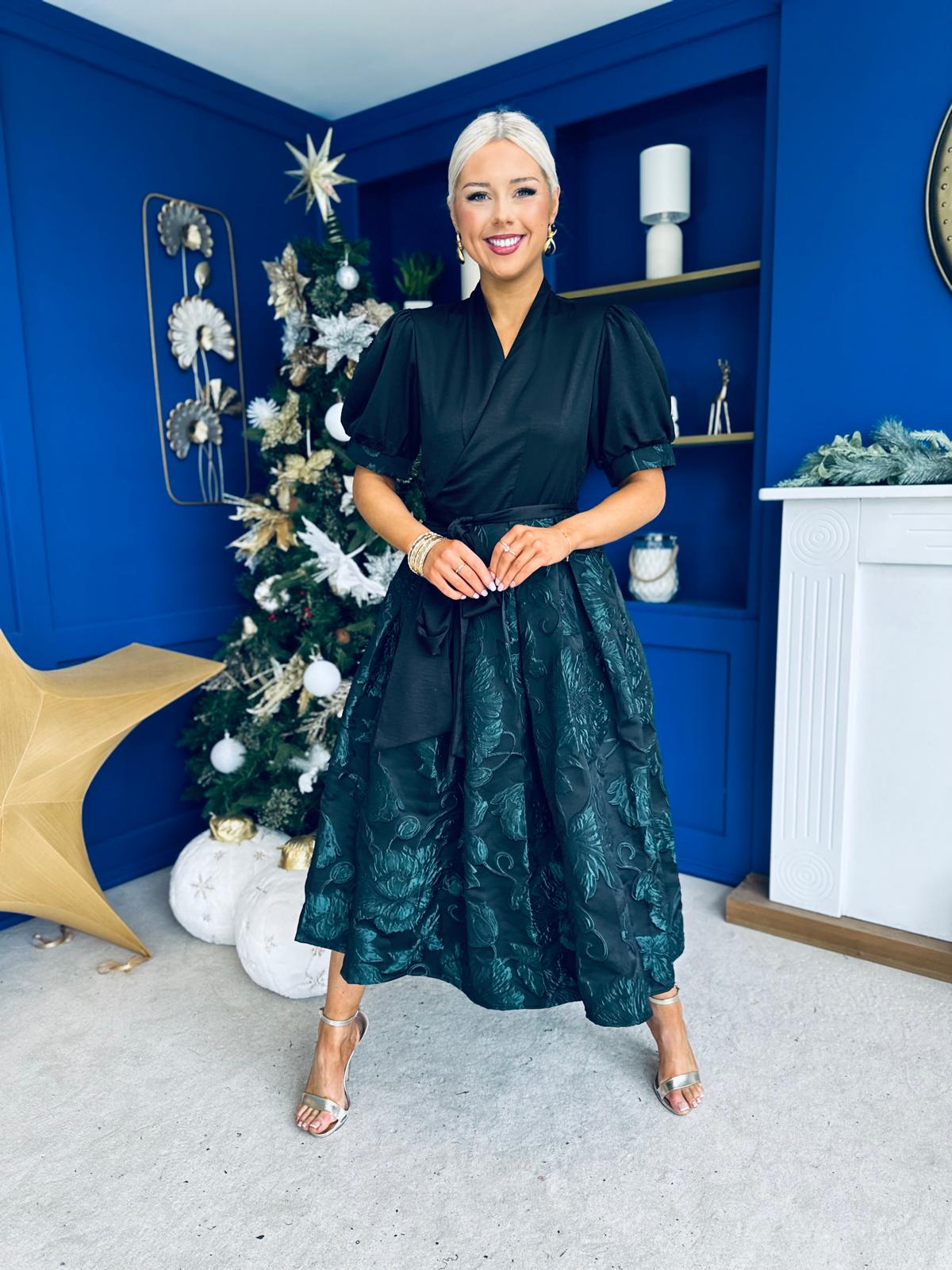 Aoife Jaquard Occasion Wrap Dress Forest