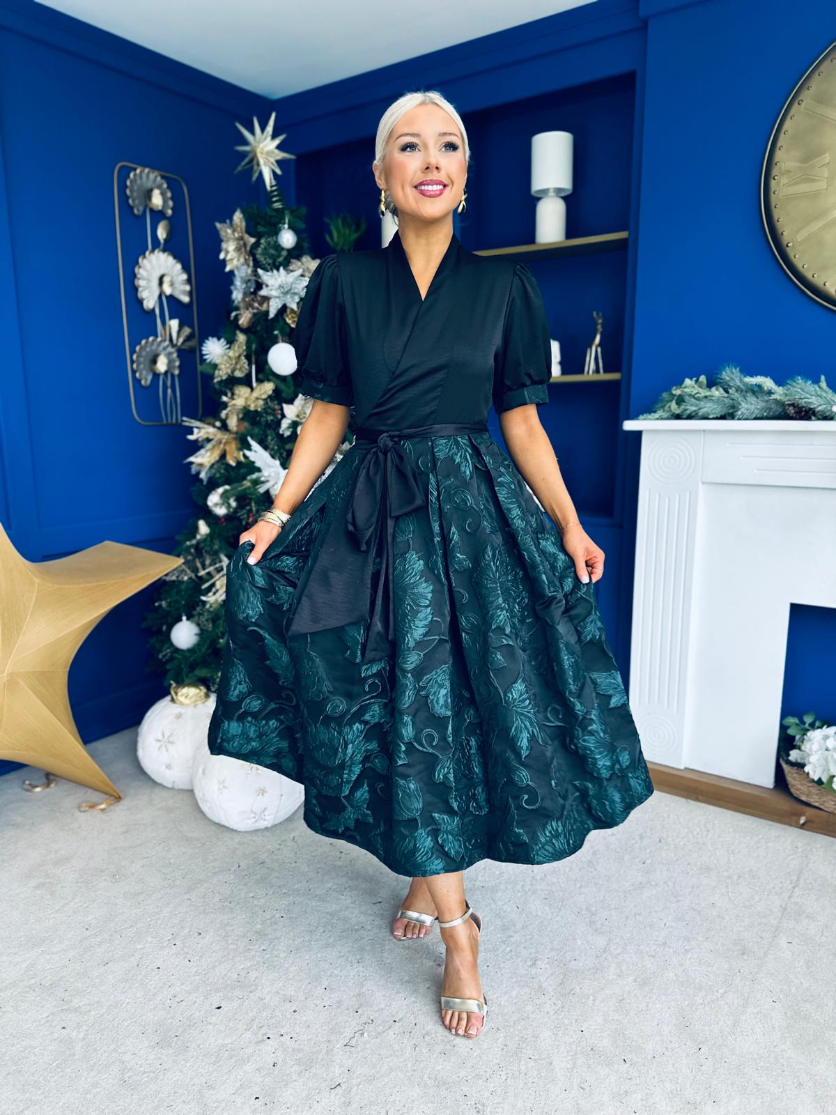 Aoife Jaquard Occasion Wrap Dress Forest