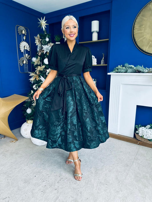 Aoife Jaquard Occasion Wrap Dress Forest