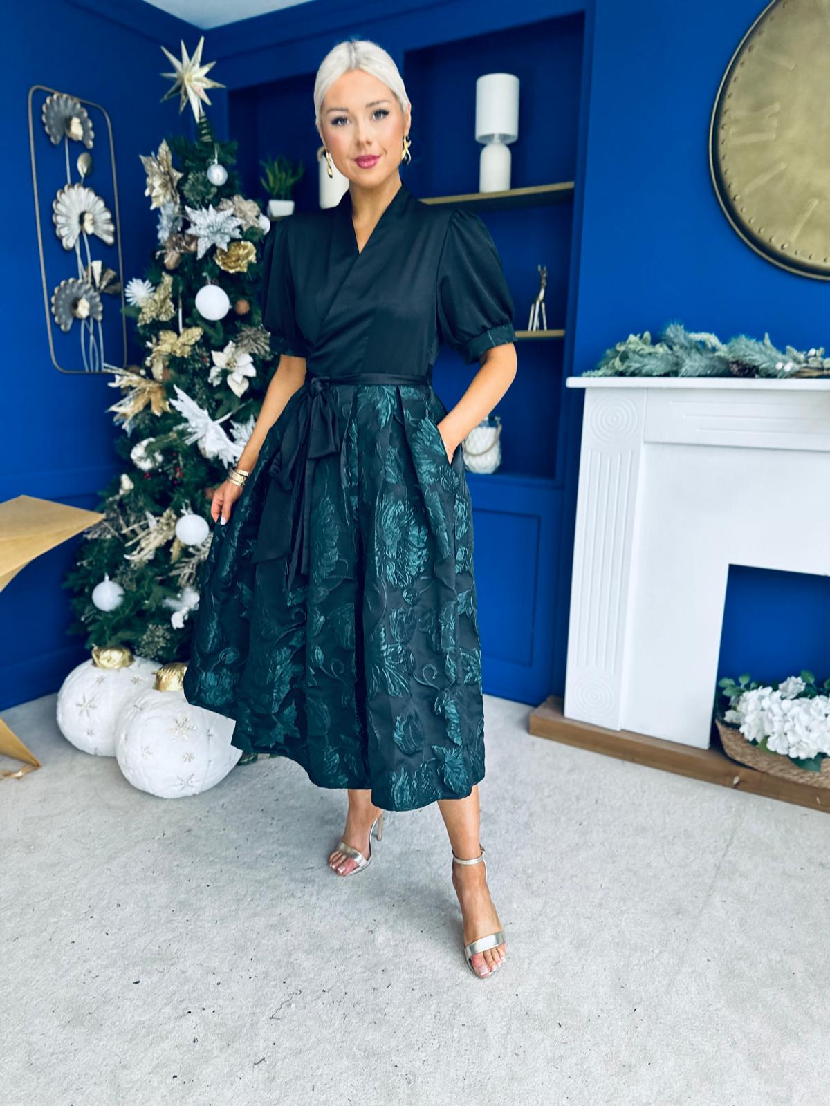 Aoife Jaquard Occasion Wrap Dress Forest