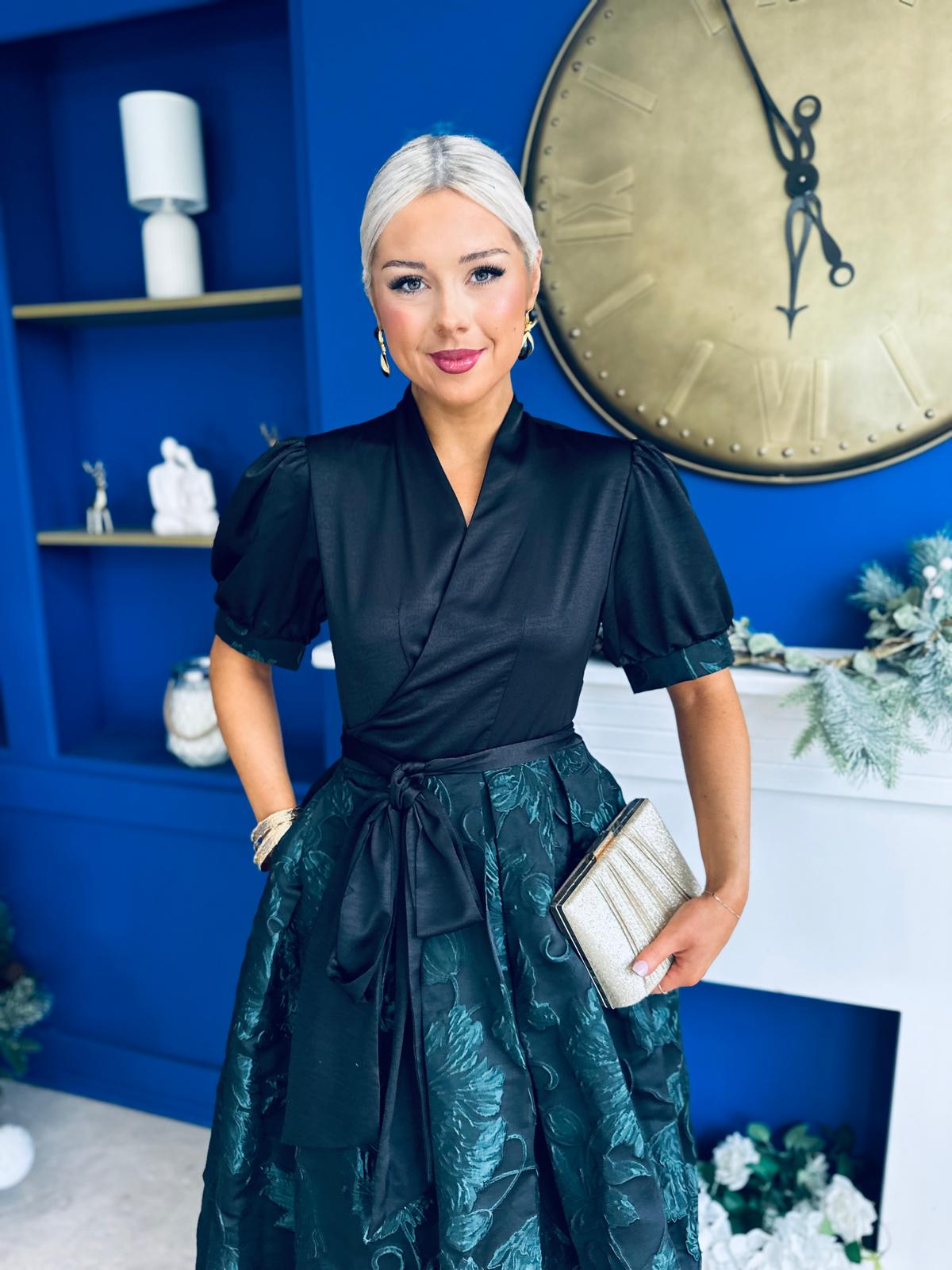 Aoife Jaquard Occasion Wrap Dress Forest