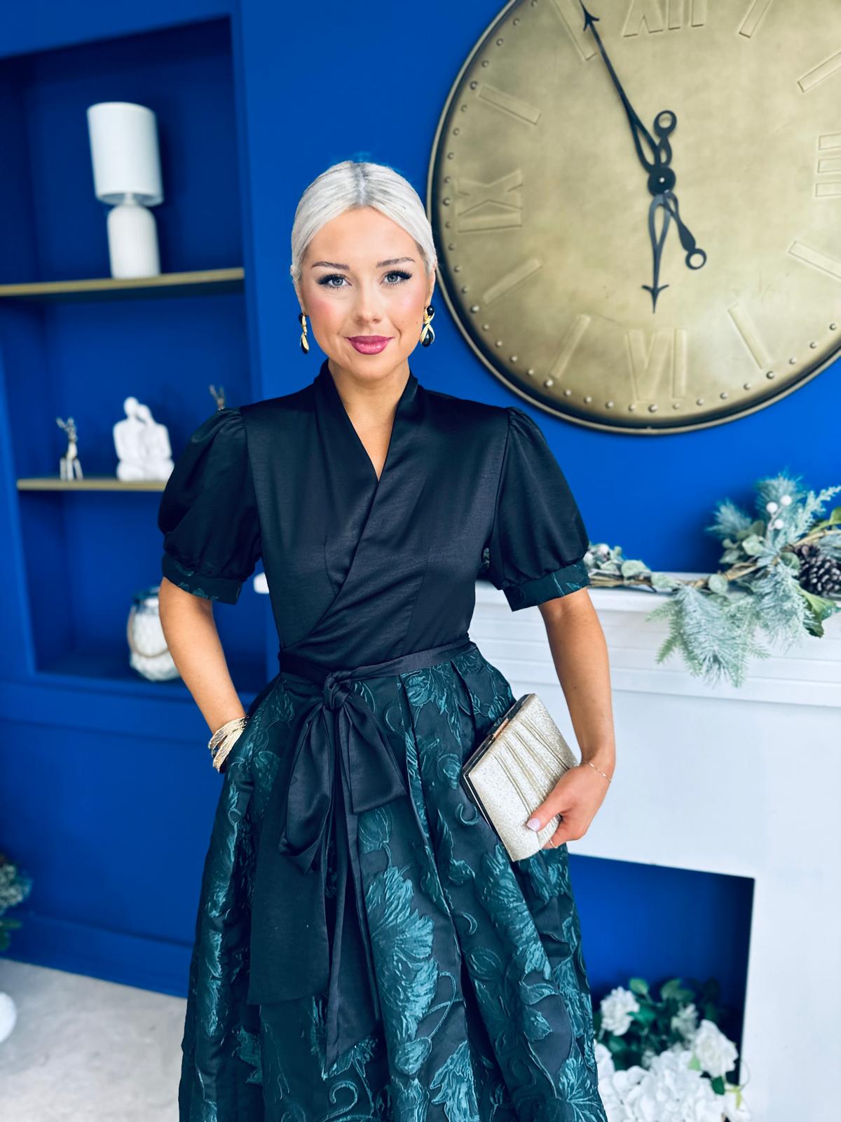 Aoife Jaquard Occasion Wrap Dress Forest