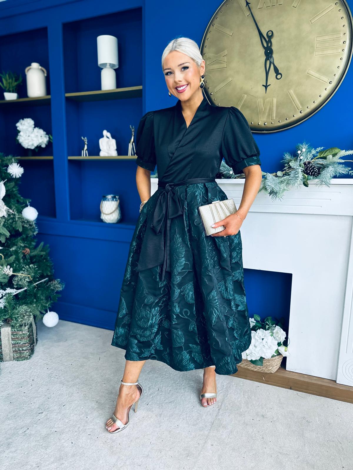 Aoife Jaquard Occasion Wrap Dress Forest