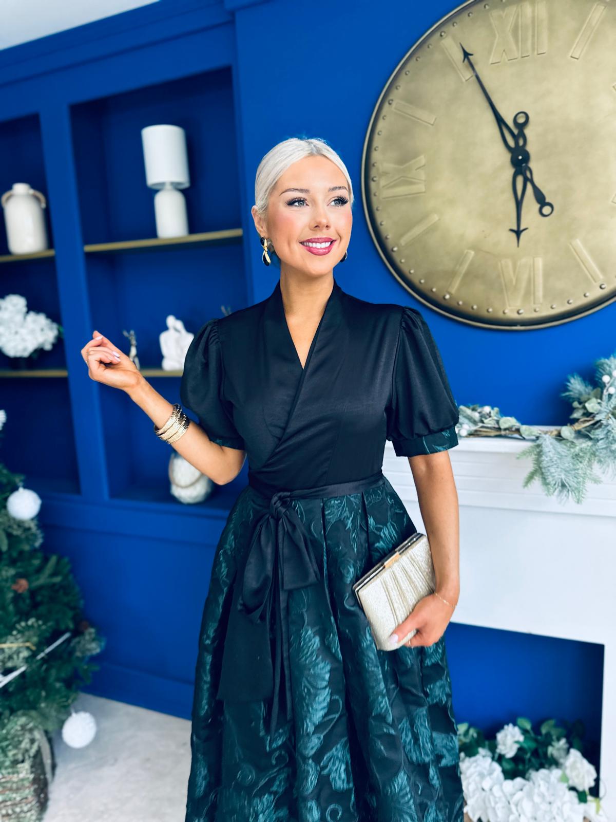 Aoife Jaquard Occasion Wrap Dress Forest