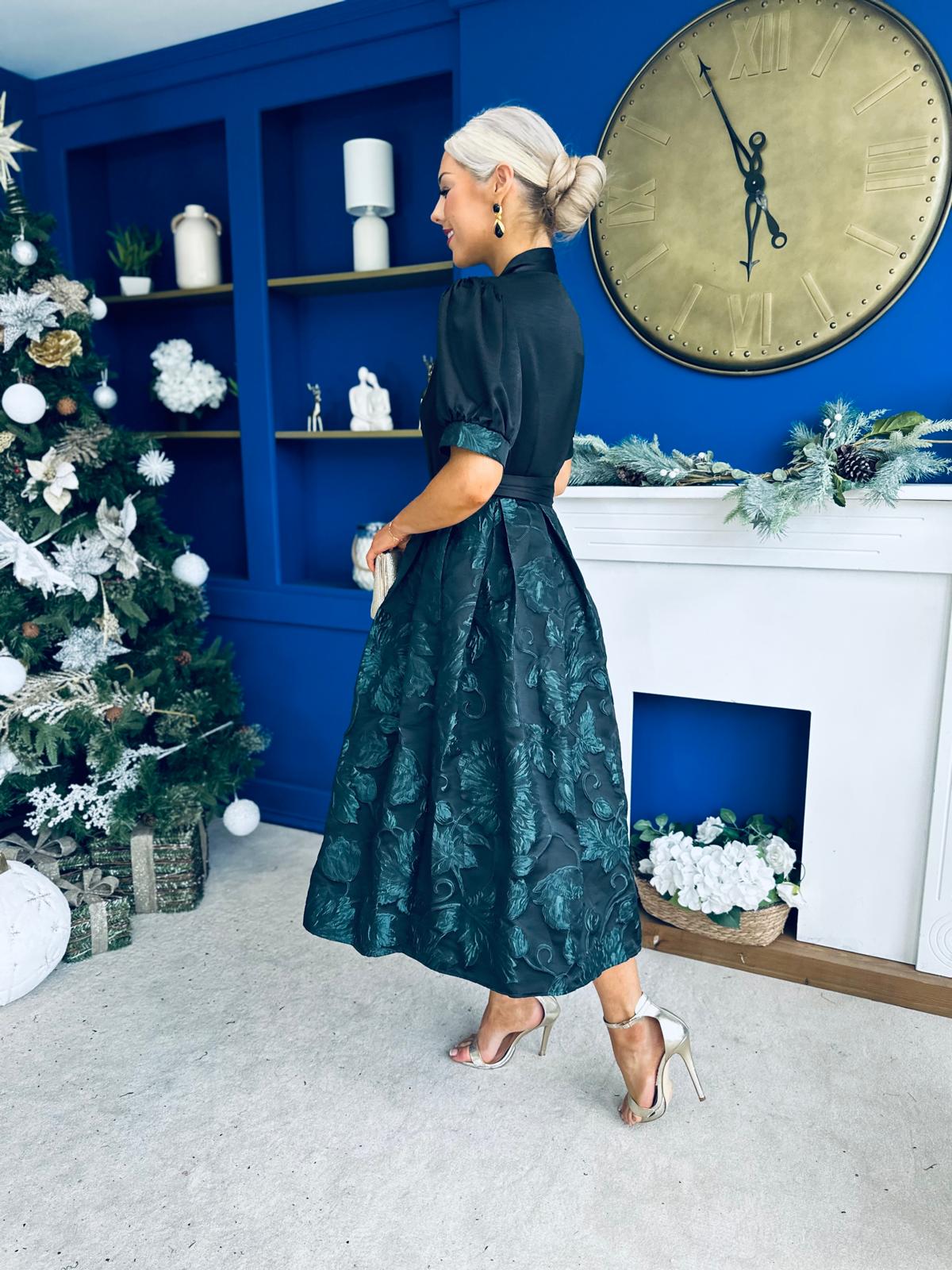 Aoife Jaquard Occasion Wrap Dress Forest