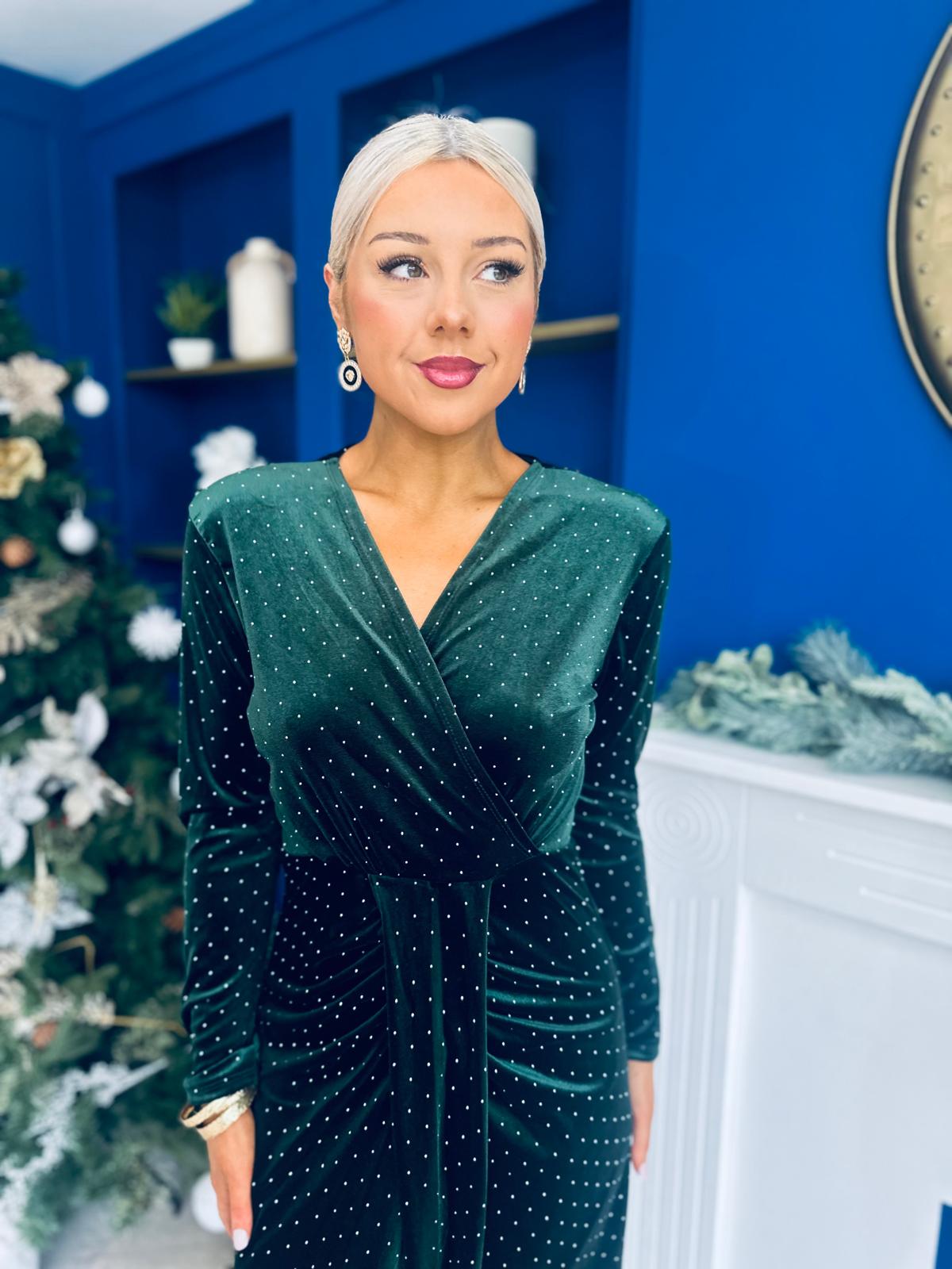 Dora Studded Velvet Occasion Dress Forest