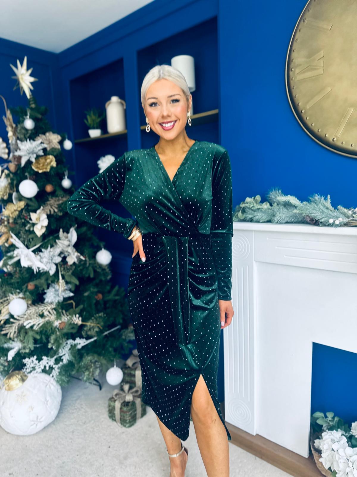 Dora Studded Velvet Occasion Dress Forest