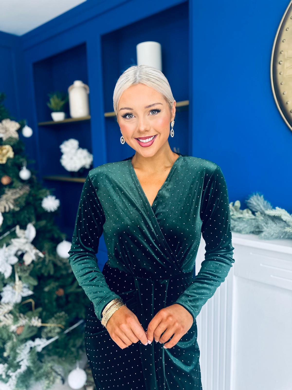 Dora Studded Velvet Occasion Dress Forest