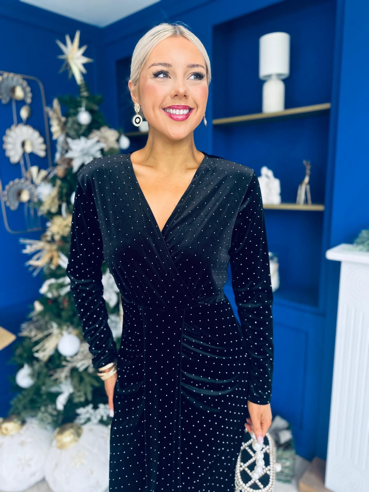 Dora Studded Velvet Occasion Dress Black