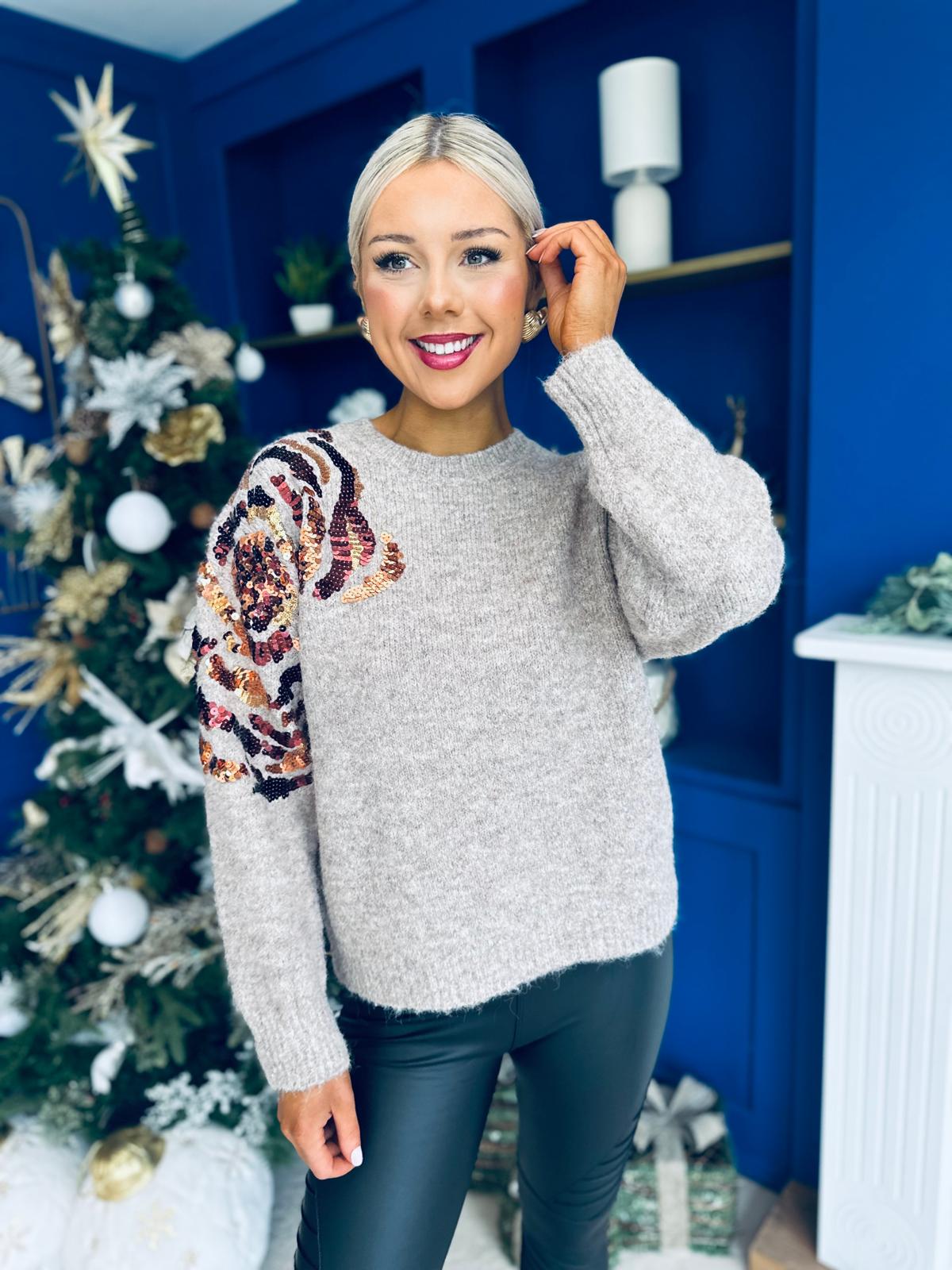 Breah Sequin Detailed Jumper Mocha