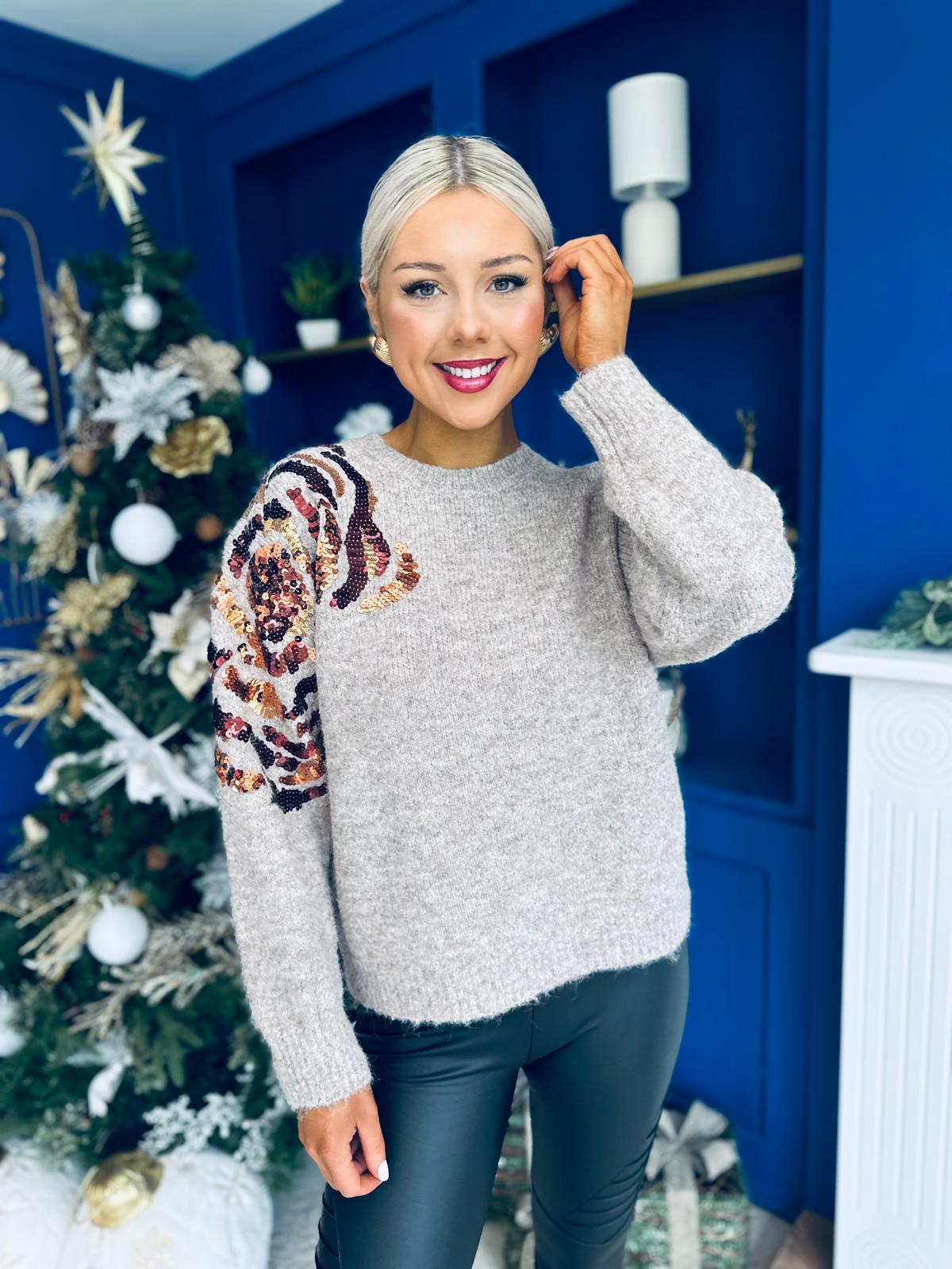 Breah Sequin Detailed Jumper Mocha