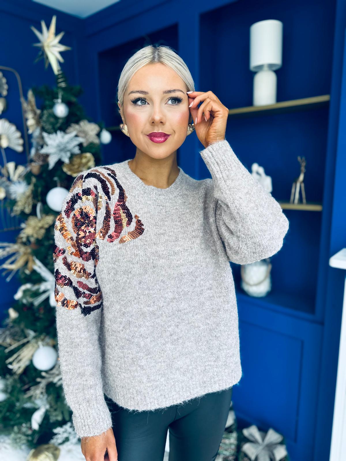 Breah Sequin Detailed Jumper Mocha