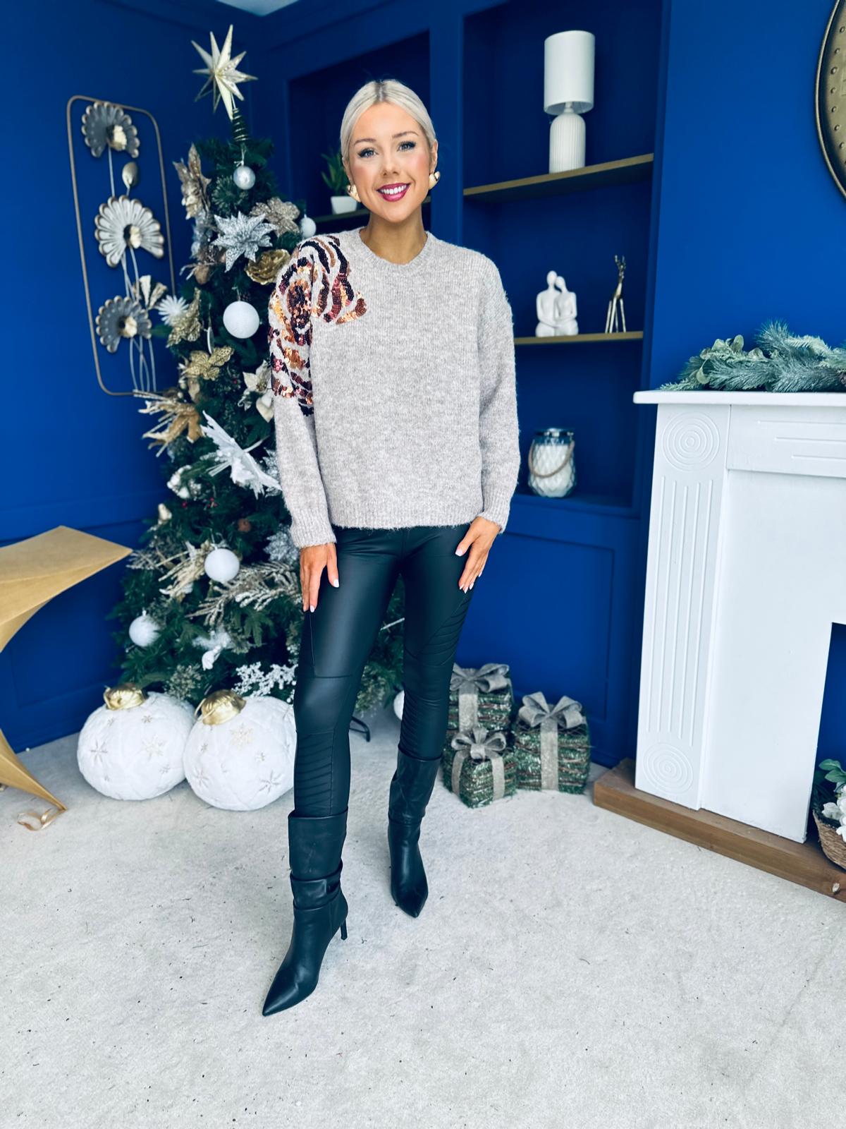 Breah Sequin Detailed Jumper Mocha