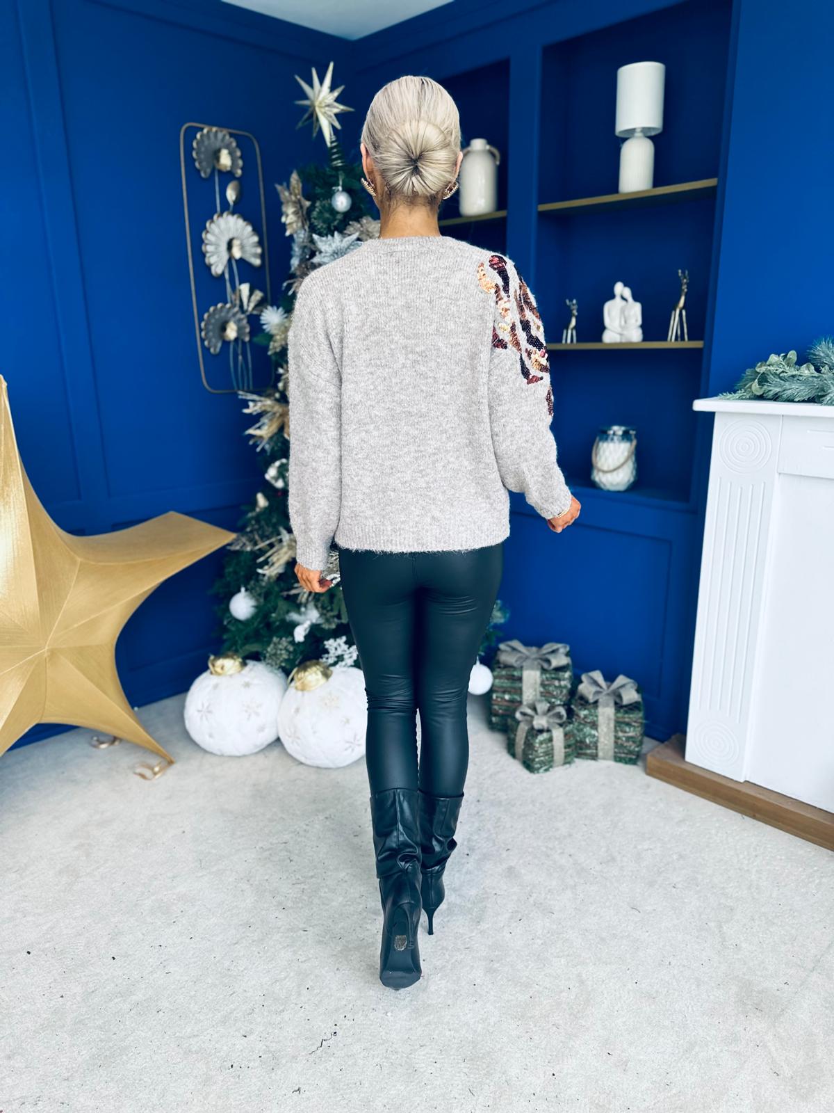 Breah Sequin Detailed Jumper Mocha