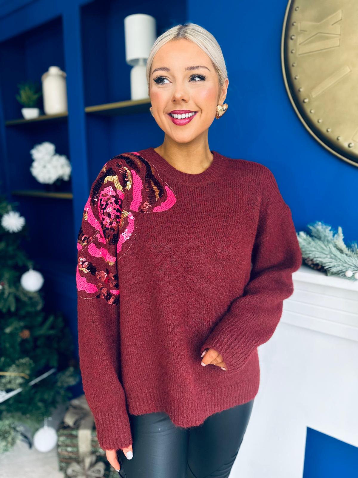 Breah Sequin Detailed Jumper Burgundy