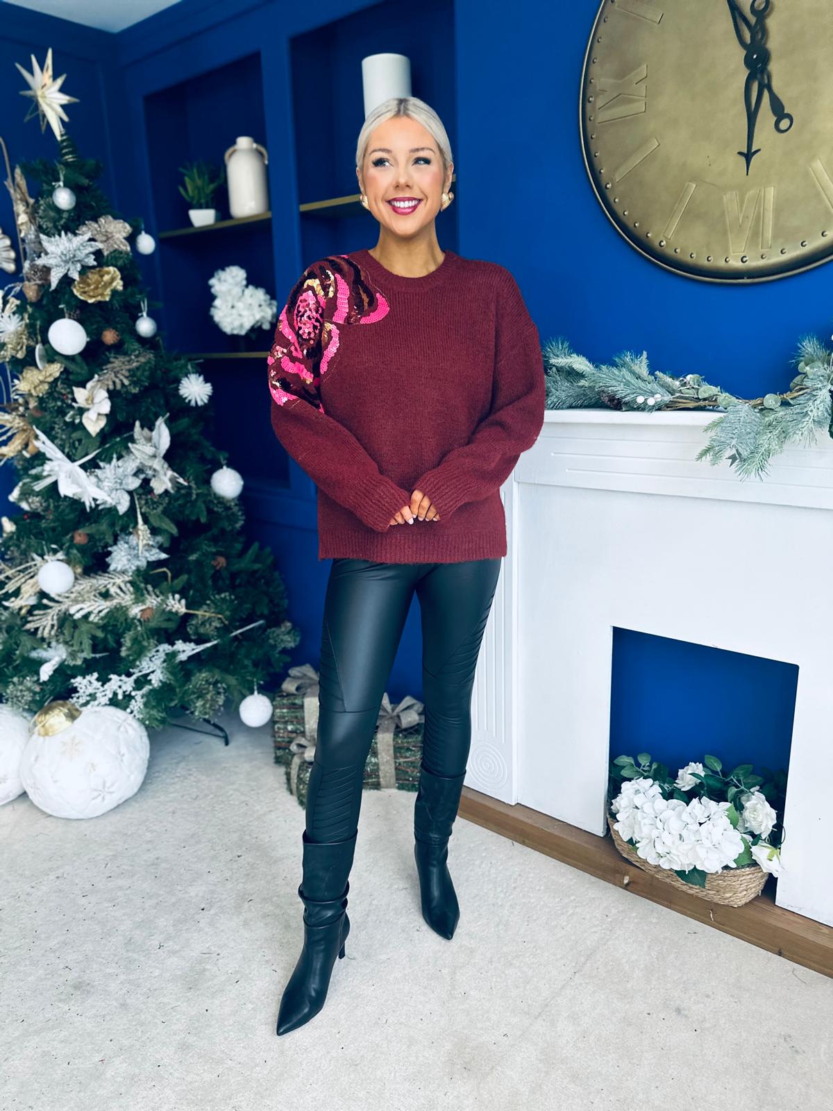 Breah Sequin Detailed Jumper Burgundy