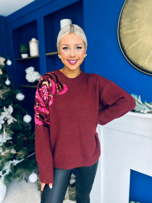 Breah Sequin Detailed Jumper Burgundy
