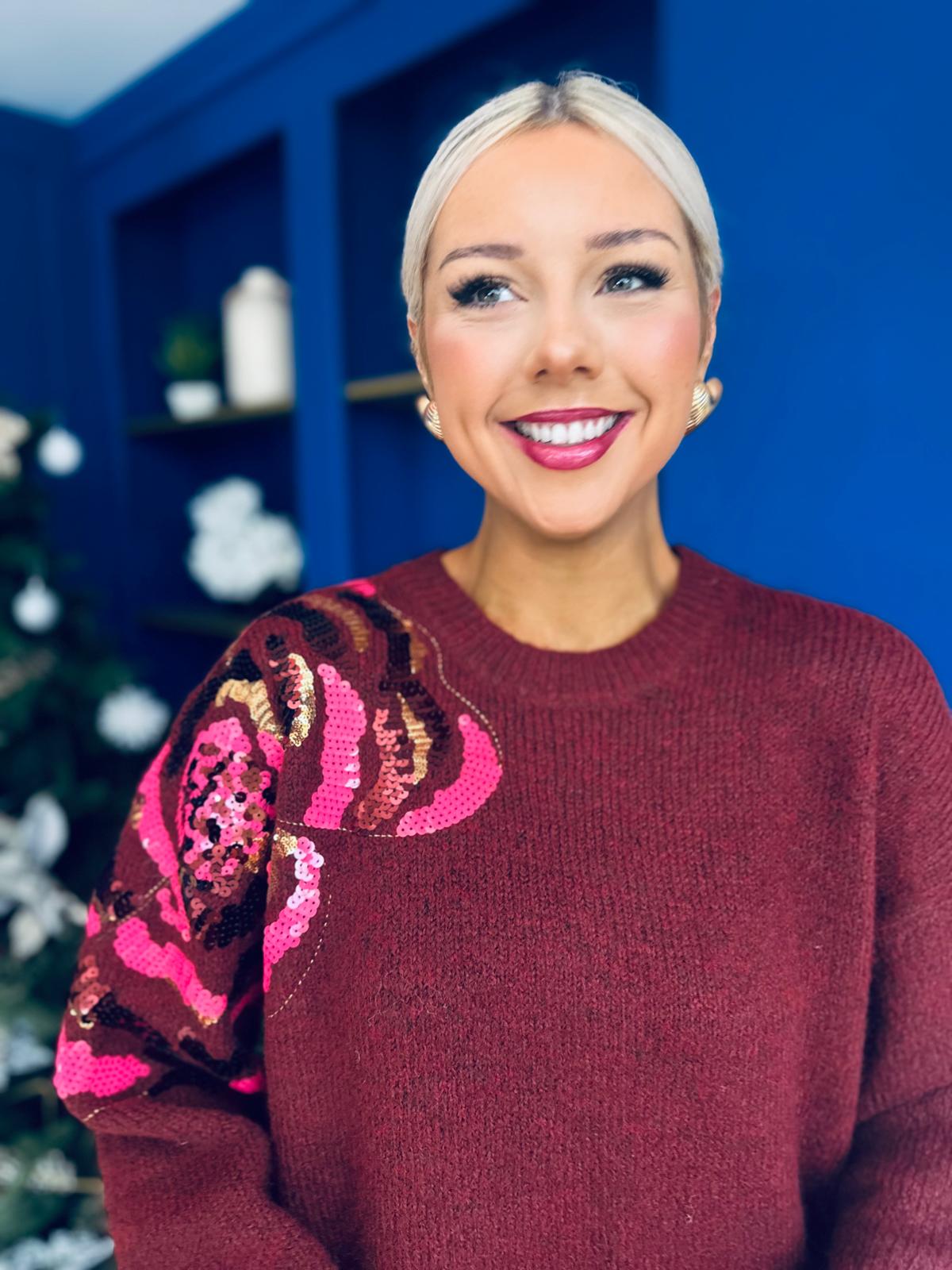 Breah Sequin Detailed Jumper Burgundy