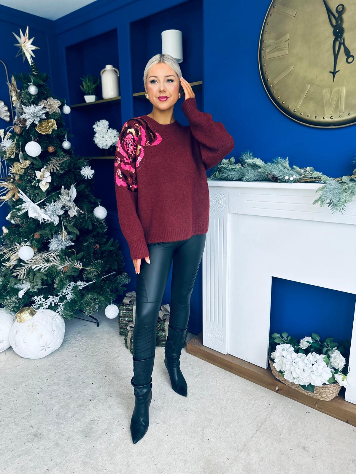 Breah Sequin Detailed Jumper Burgundy