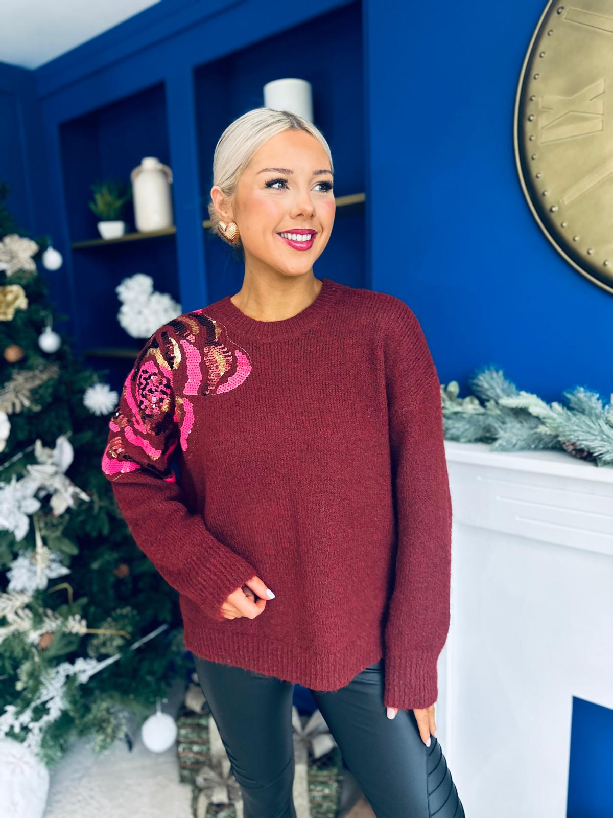 Breah Sequin Detailed Jumper Burgundy