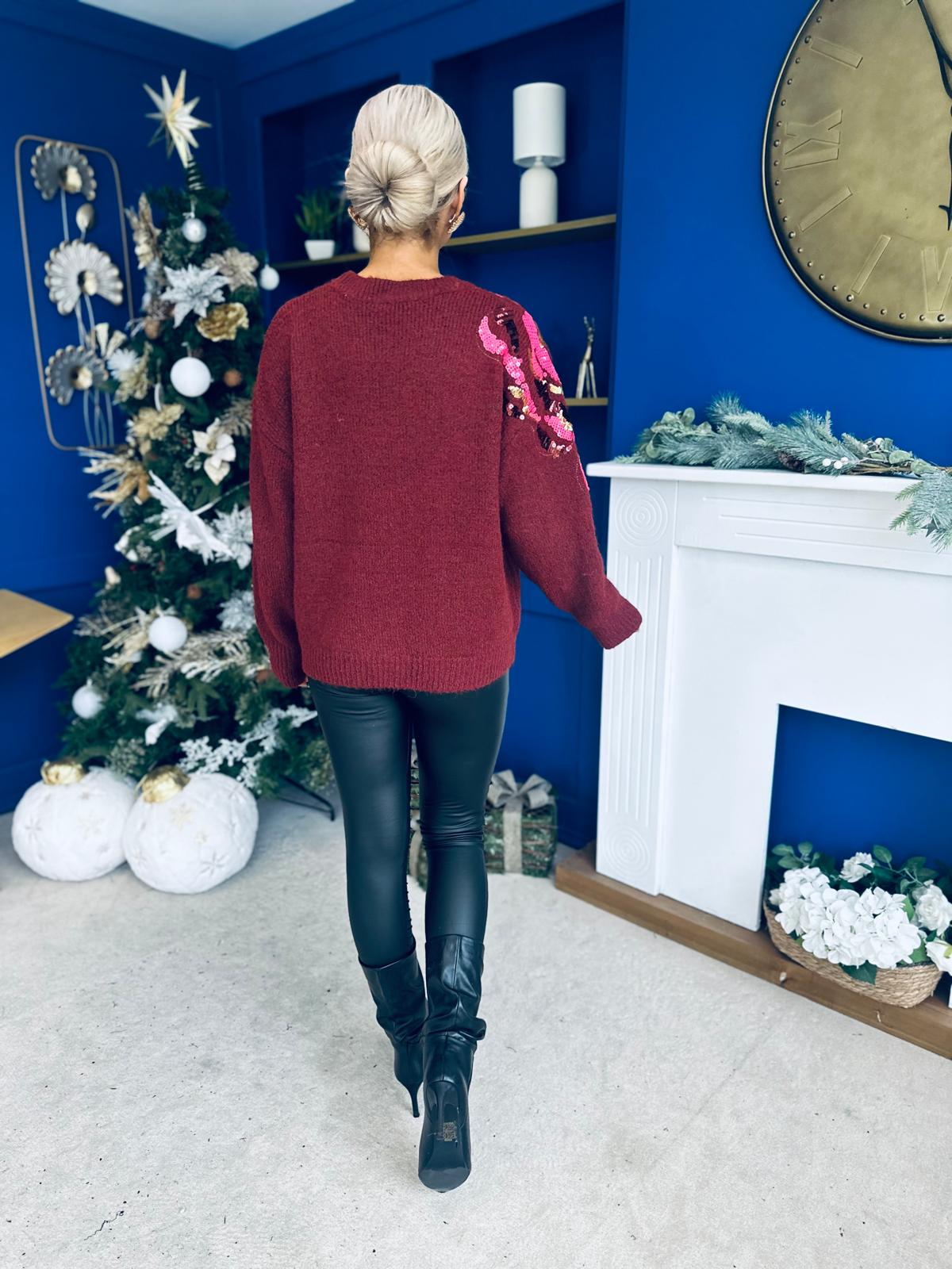 Breah Sequin Detailed Jumper Burgundy
