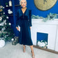 Doireann Pearl Button Velvet Midi Dress Navy