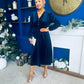 Doireann Pearl Button Velvet Midi Dress Navy