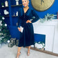 Doireann Pearl Button Velvet Midi Dress Navy