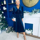 Doireann Pearl Button Velvet Midi Dress Navy