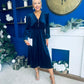 Doireann Pearl Button Velvet Midi Dress Navy