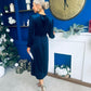 Doireann Pearl Button Velvet Midi Dress Navy