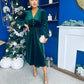 Doireann Pearl Button Velvet Midi Dress Forest Pre Order Arriving 28 Nov