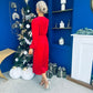 Doireann Pearl Button Velvet Midi Dress Red Pre Order Arriving 28 Nov