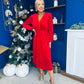 Doireann Pearl Button Velvet Midi Dress Red Pre Order Arriving 28 Nov