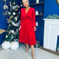Doireann Pearl Button Velvet Midi Dress Red Pre Order Arriving 28 Nov