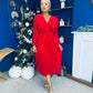 Doireann Pearl Button Velvet Midi Dress Red Pre Order Arriving 28 Nov