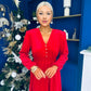 Doireann Pearl Button Velvet Midi Dress Red Pre Order Arriving 28 Nov