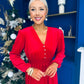 Doireann Pearl Button Velvet Midi Dress Red Pre Order Arriving 28 Nov